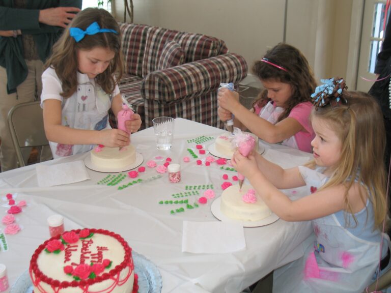 Sugar Whimzy Decoraing Party with three girls decorating their own cakes